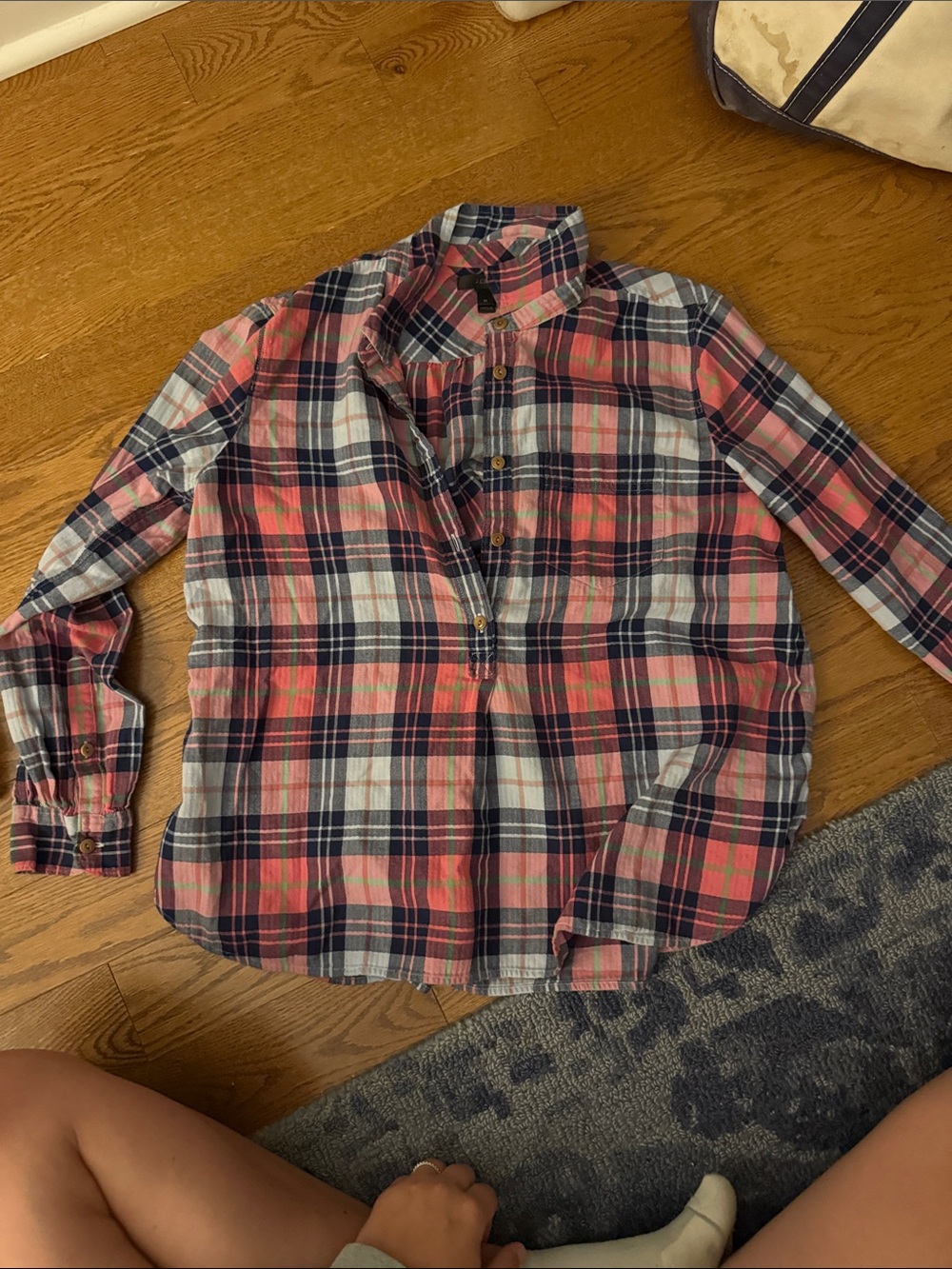 J. Crew Pink and Navy Plaid Button-Down Shirt